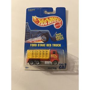 1991 Hot Wheels Blue/White Card #237 FORD STAKE BED TRUCK Red/Yellow w/3 Spokes